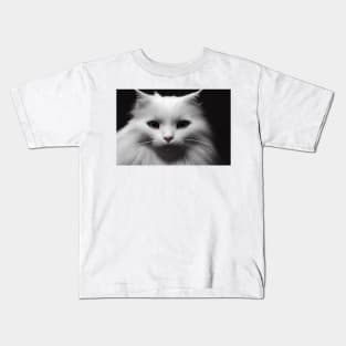 Cute fluffy white cat portrait Kids T-Shirt